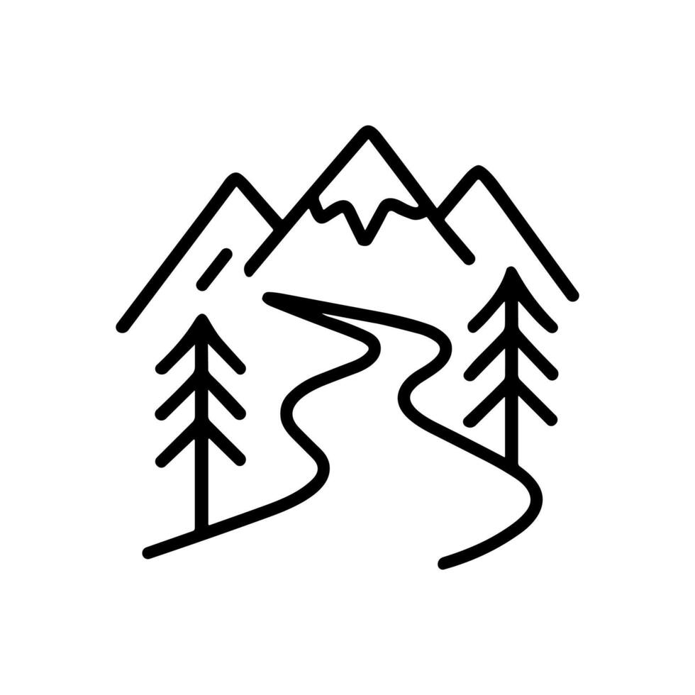 Mountains meet meandering river between trees illustration design element vector