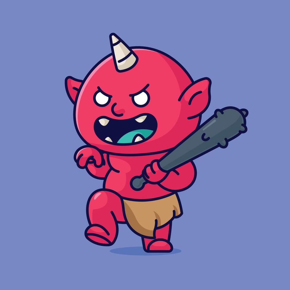 Simple Oni The Demon of Japanese Hell cartoon illustration Collection of Japan ghost concept icon isolated vector