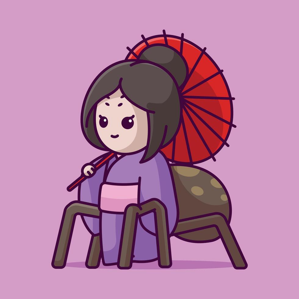 Simple Jorogumo The Spider Woman's Web cartoon illustration Collection of Japan ghost concept icon isolated vector