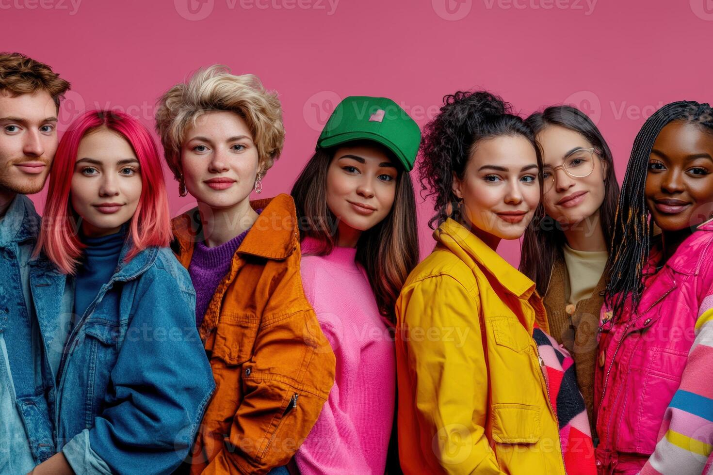 A group of young people in colorful clothes photo
