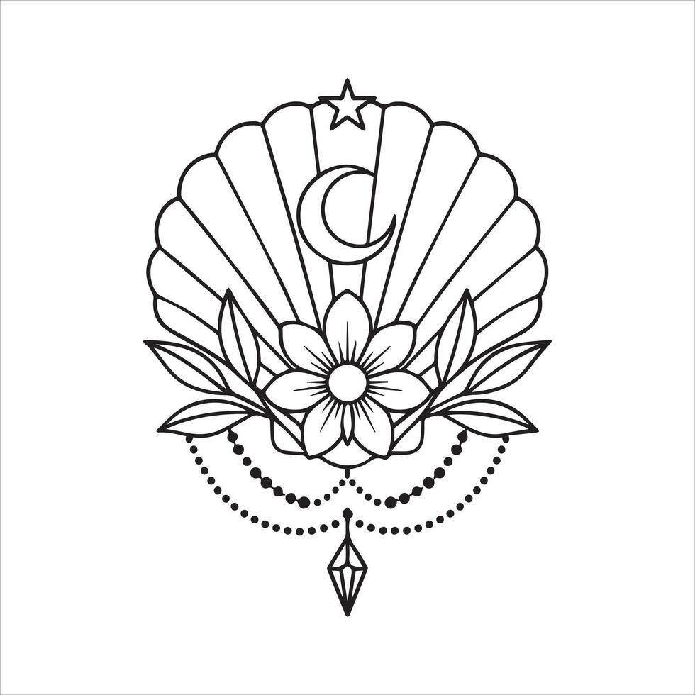 Boho Seashell and Flower Design vector