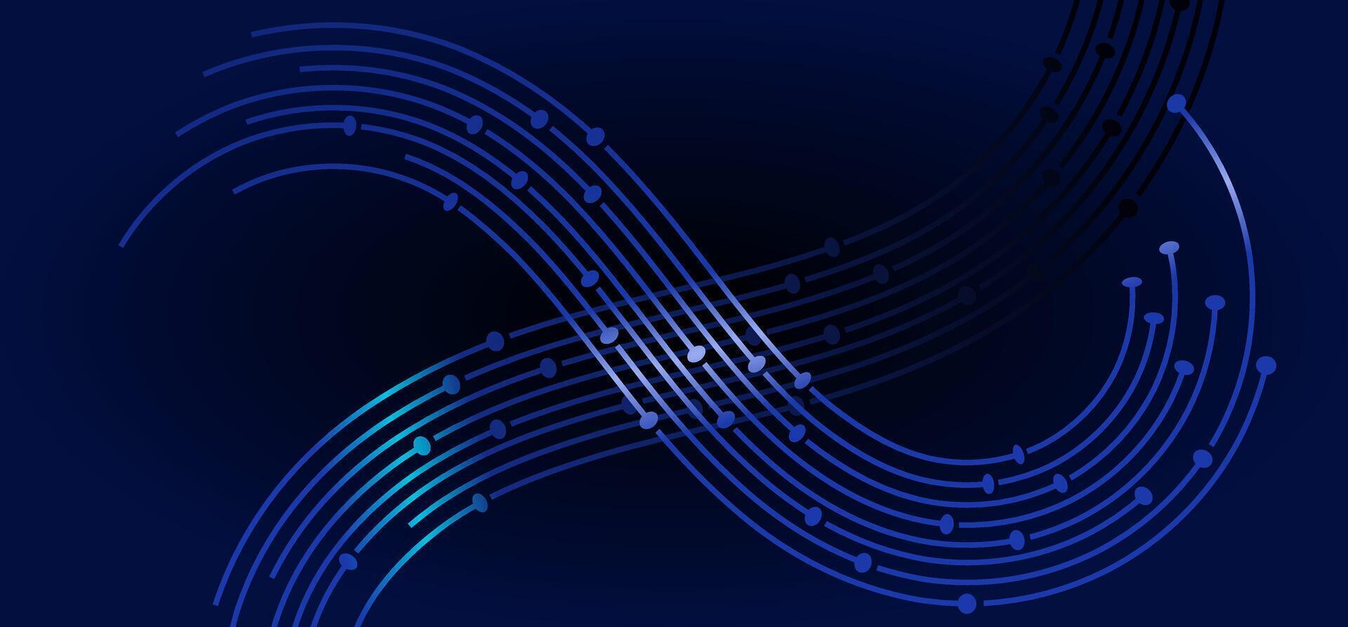 Blue arcs with dots on dark backdrop, some brighter vector