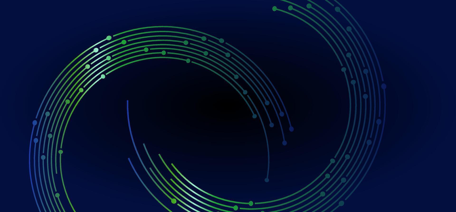 Curving lines and dots on a dark gradient backdrop, abstract vector