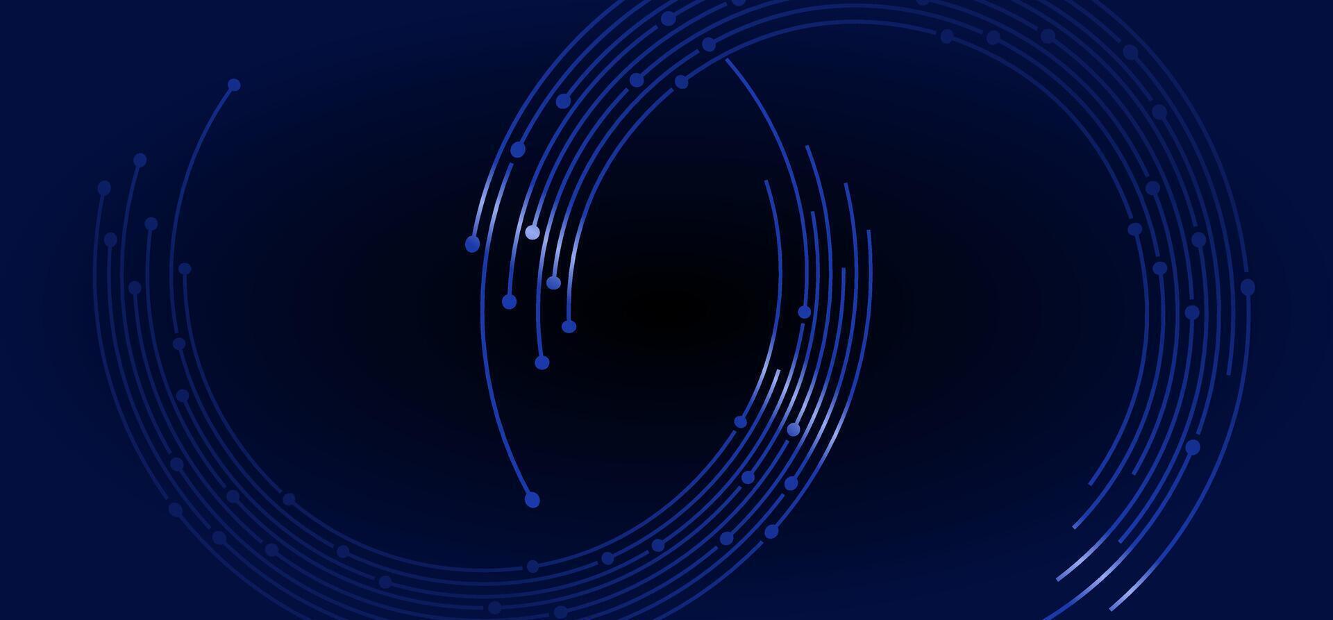 Dark blue backdrop with curved lines and dots forming a techy design vector