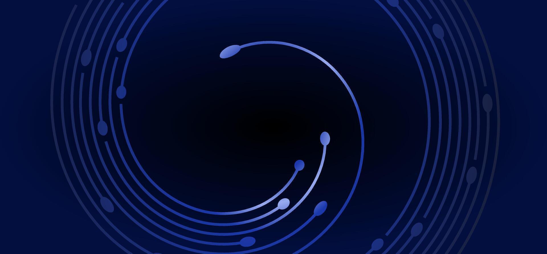 Blue concentric arcs with node-like points on dark background vector