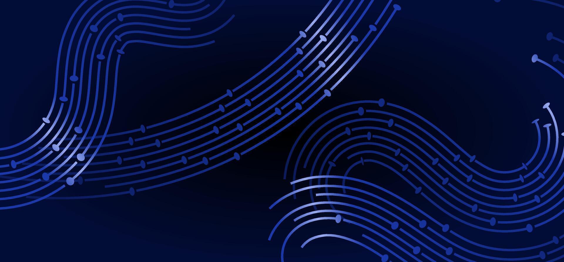 Blue lines with dots curve on dark background vector