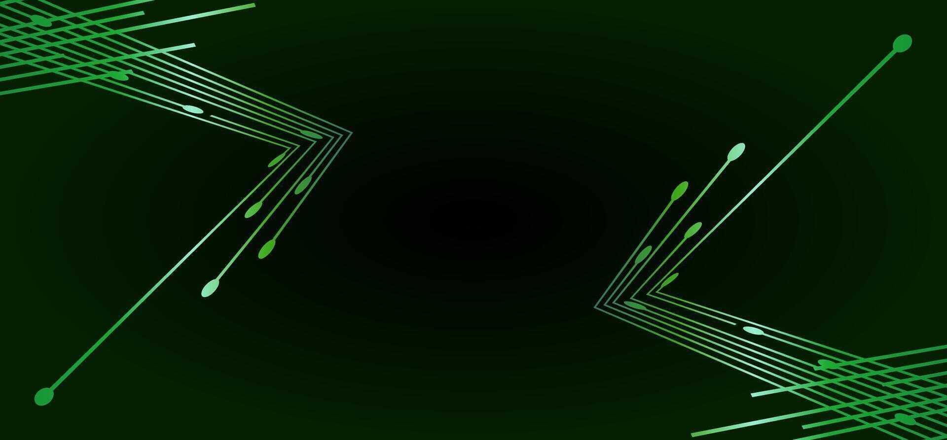 Green geometric lines with rounded tips on dark gradient background vector