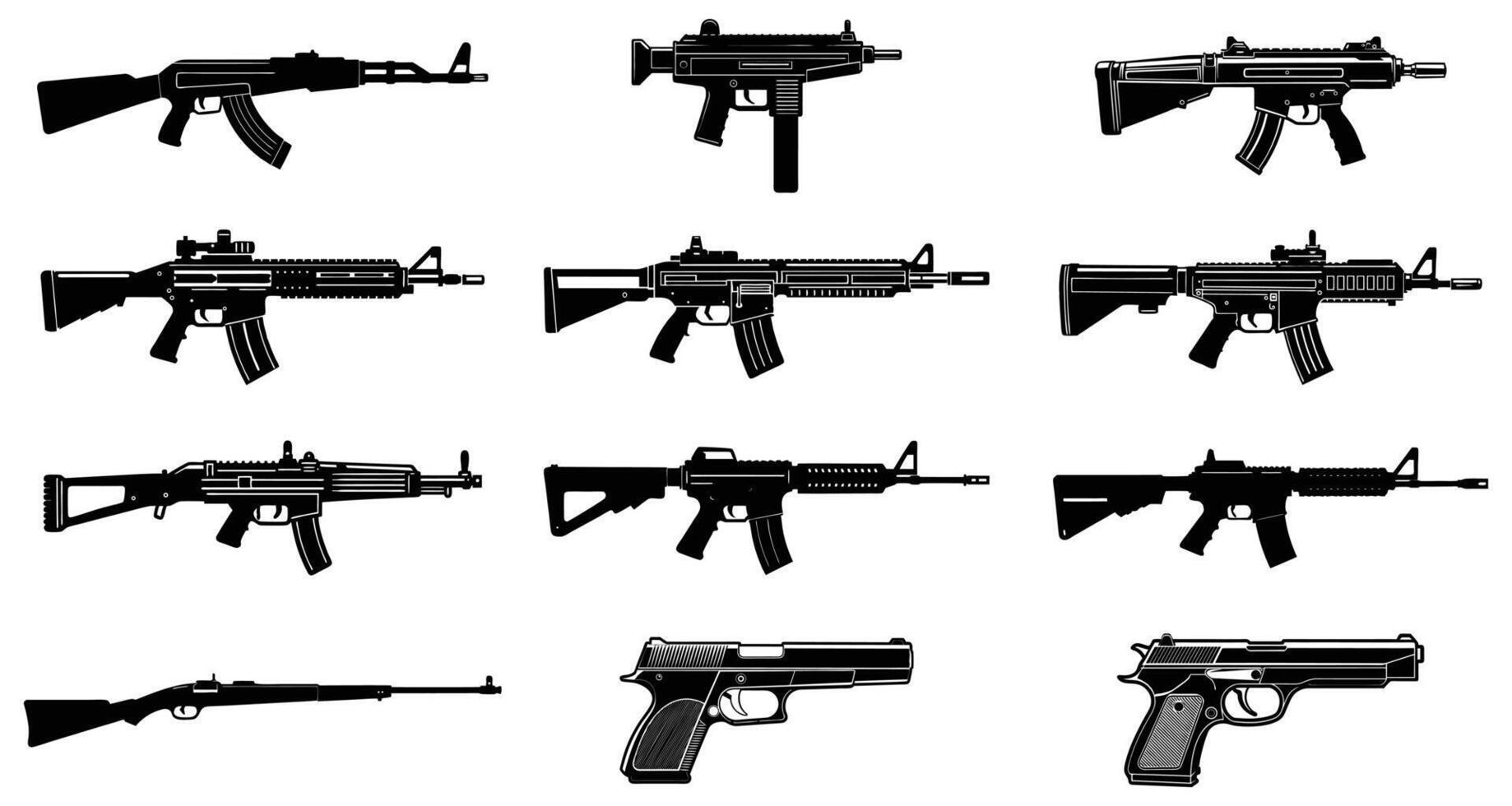 Collection of Assault Rifles and Pistols vector