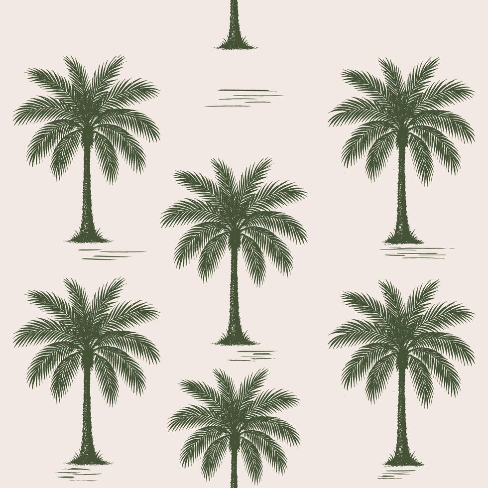 Hand drawn seamless palm tree tropical pattern vector