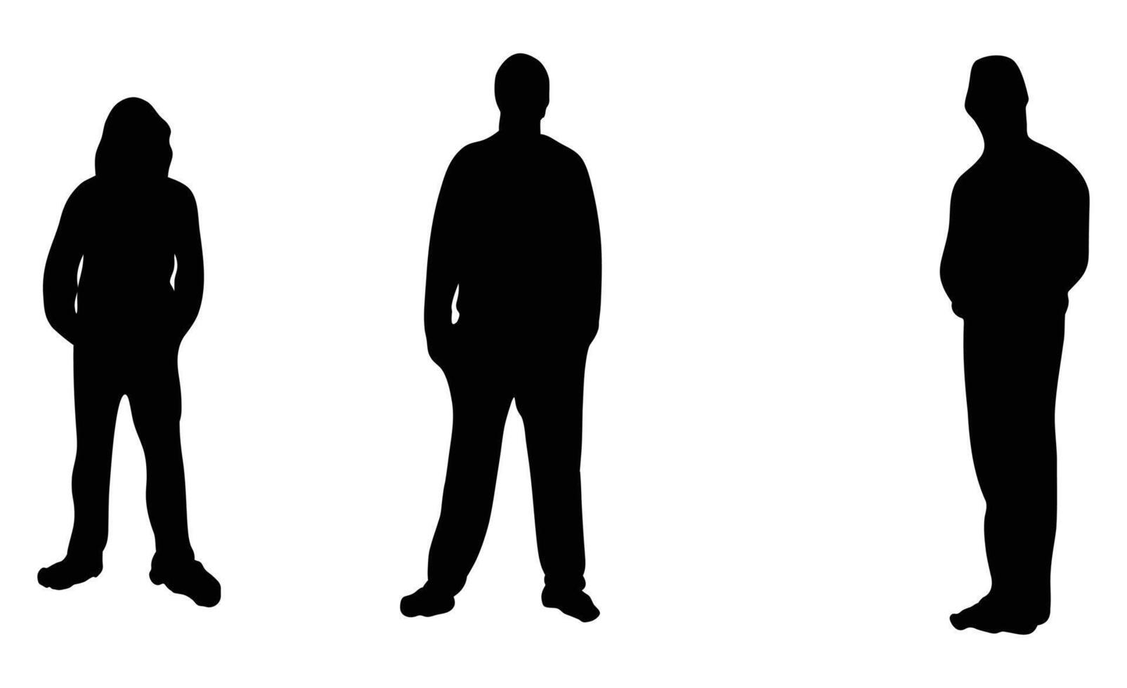 Three Silhouetted People Standing Apart on White Background vector