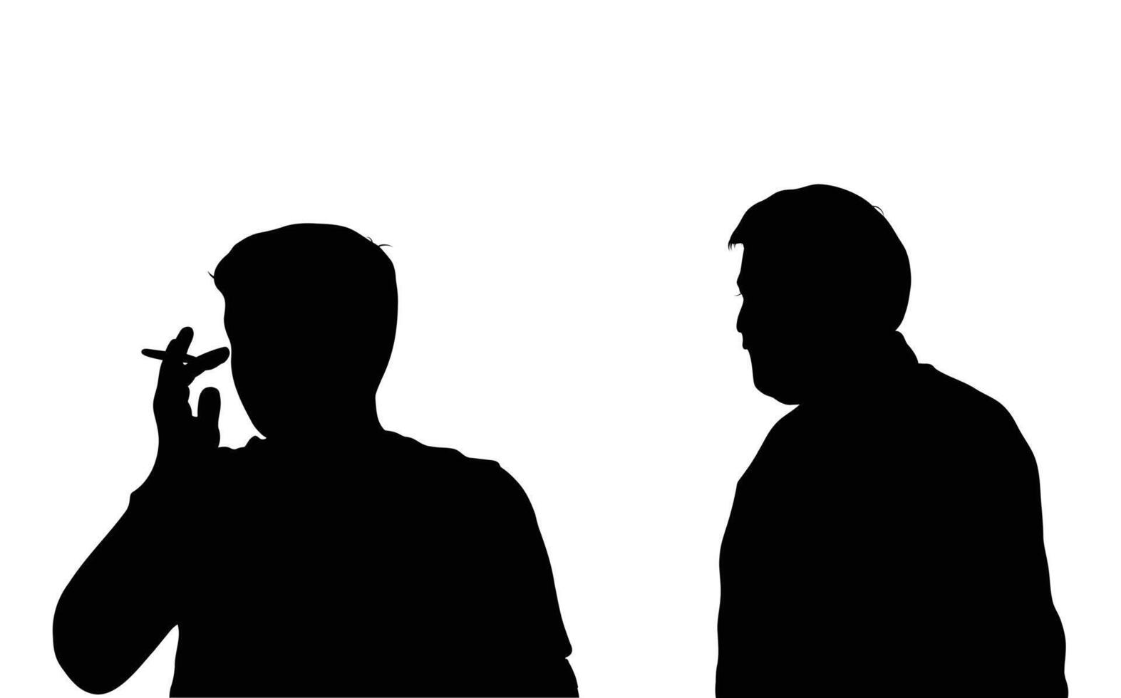 Silhouette of Two Men with One Smoking Against White Background vector