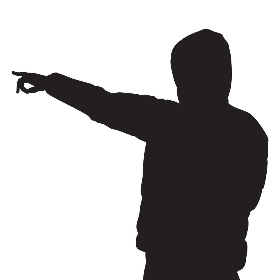 Silhouette of Hooded Person Pointing Arm Outstretched on White Background vector