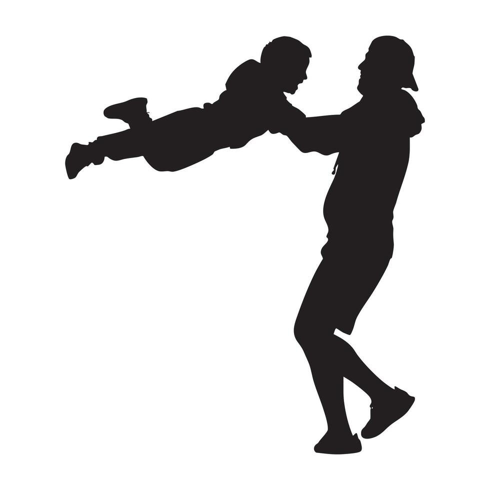 Father Playing with Young Son Silhouette Isolated on White Background vector