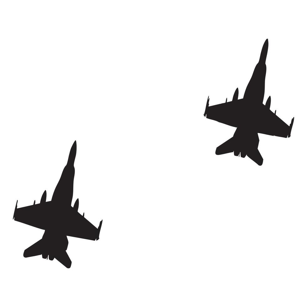 Two Military Fighter Jet Silhouettes Flying in Formation Isolated on White Background vector
