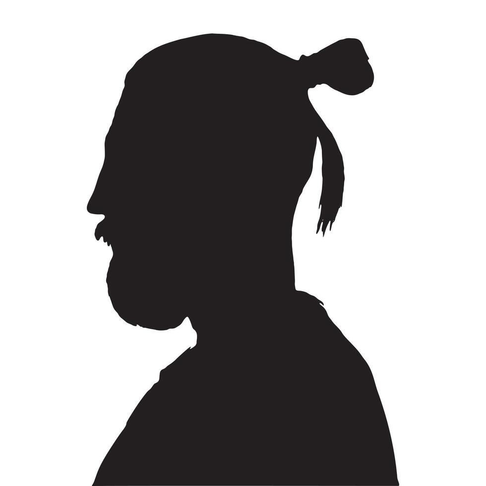 Silhouette of Bearded Man with Topknot in Profile vector