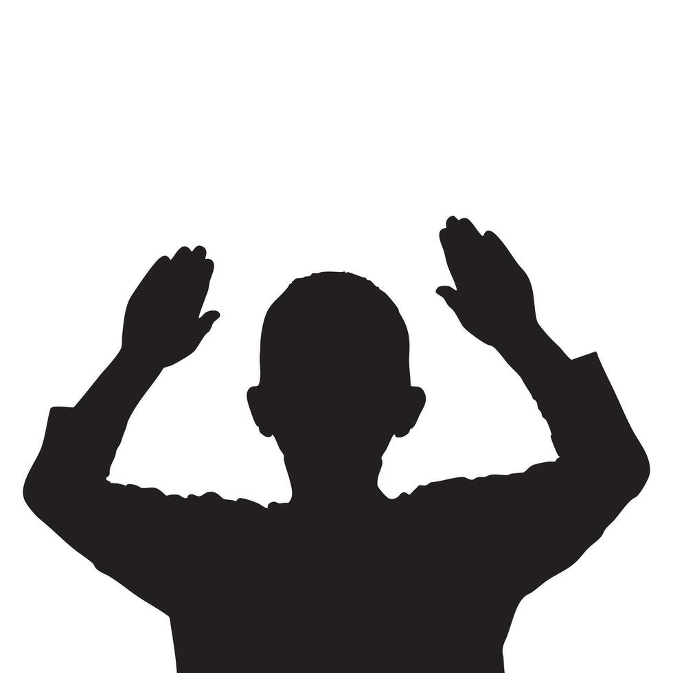 Silhouette of Child Raising Hands Against White Background vector
