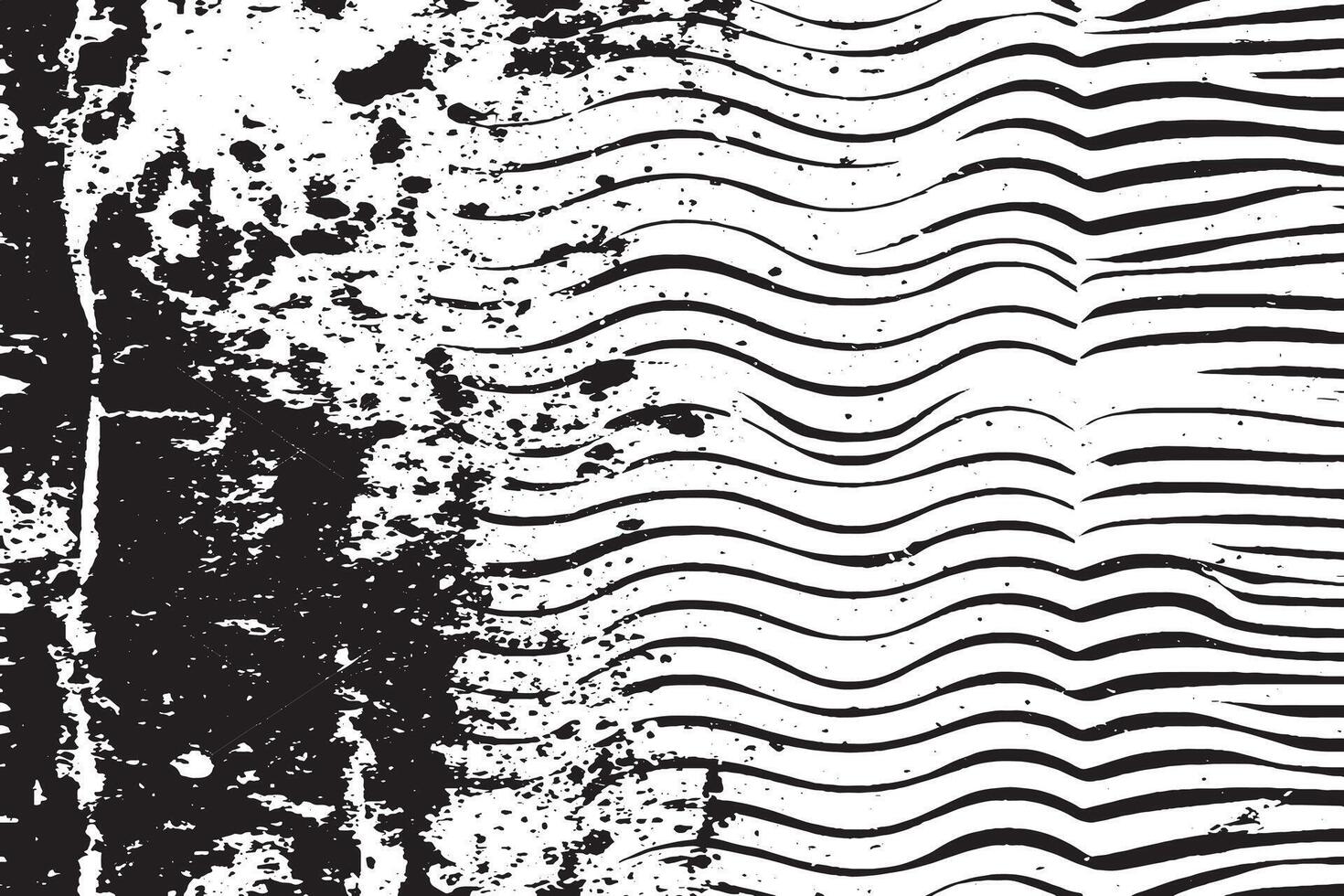 High-contrast abstract art combining wavy lines with grunge textures. Perfect for edgy modern decor or digital projects. vector