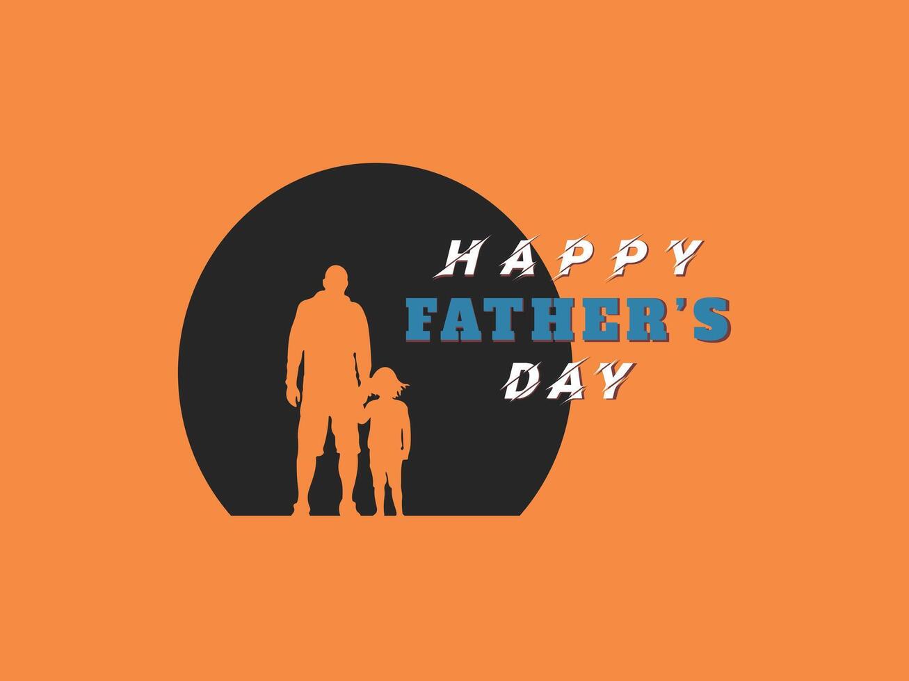 Happy Father's Day. Father and son walking in the sunset. Silhouette shapes vector