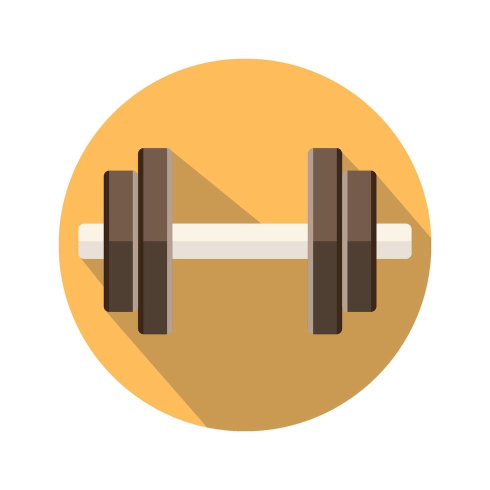 Dumbbell icon in yellow circle with shadow. vector