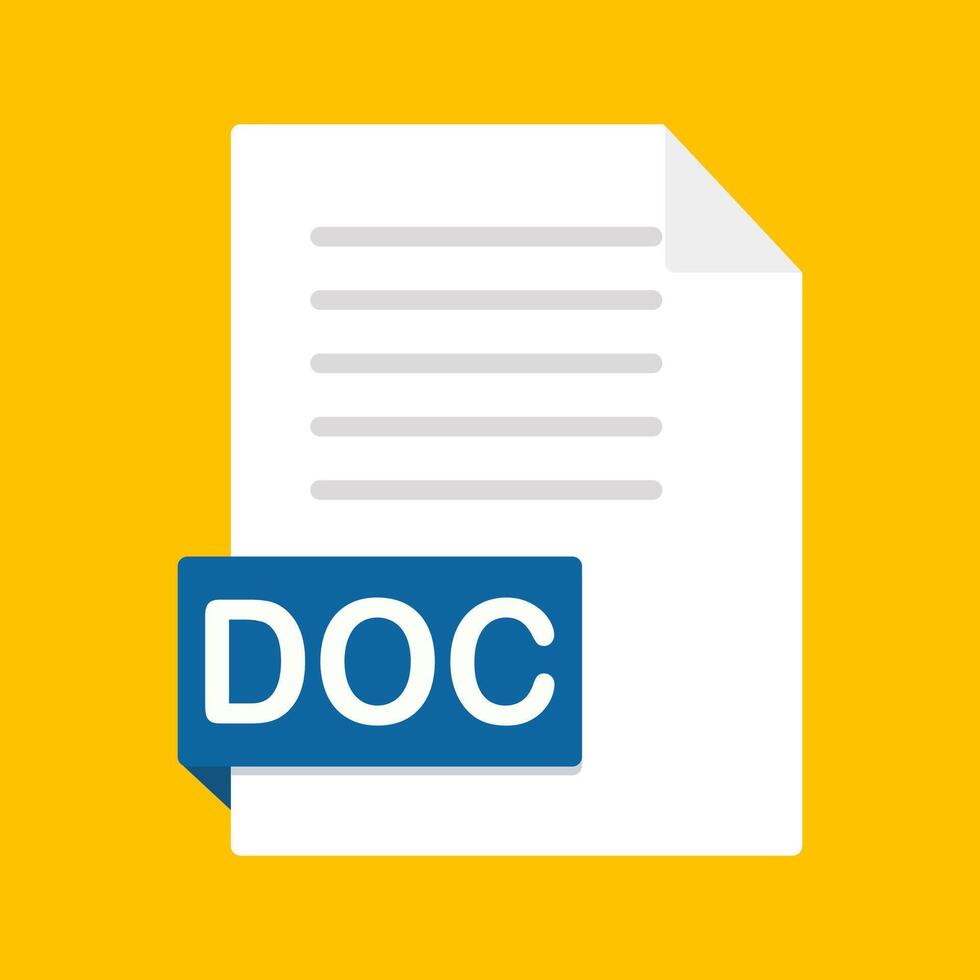 Doc file icon on yellow background. vector