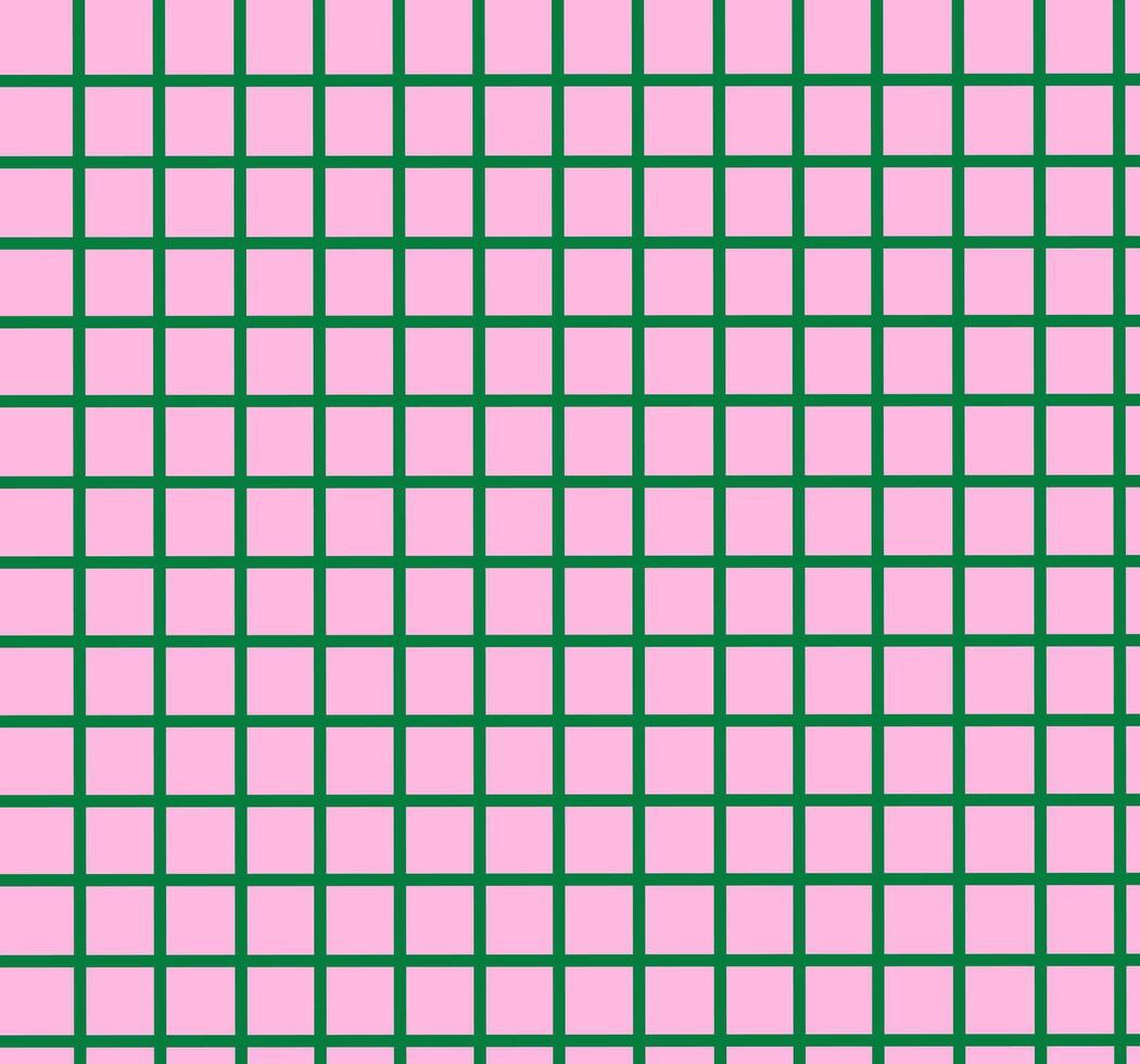 Geometric grid pattern with pink squares and green grid lines. vector