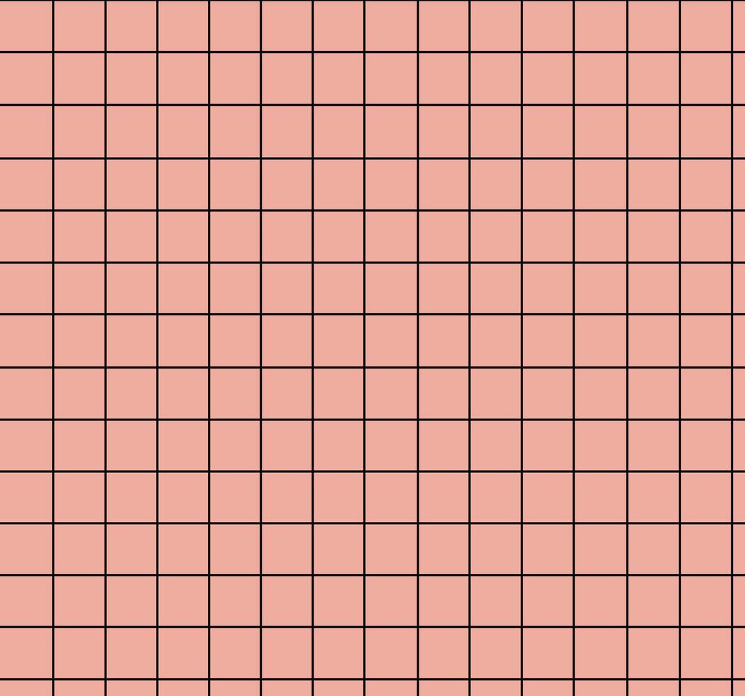 Geometric grid pattern with light coral squares and black grid lines. vector