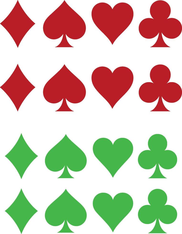 Playing Card Suit Symbols Row Set Diamond, Heart, Spade, Club Isolated on White vector