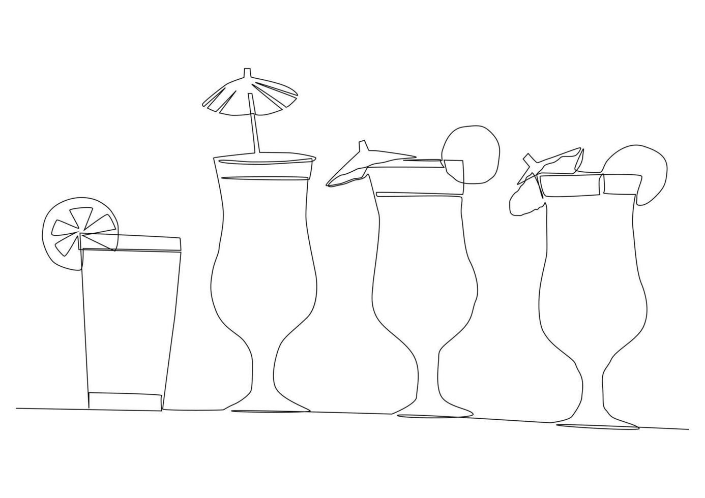 continuous one line drawing of exotic cocktail drinks. vector