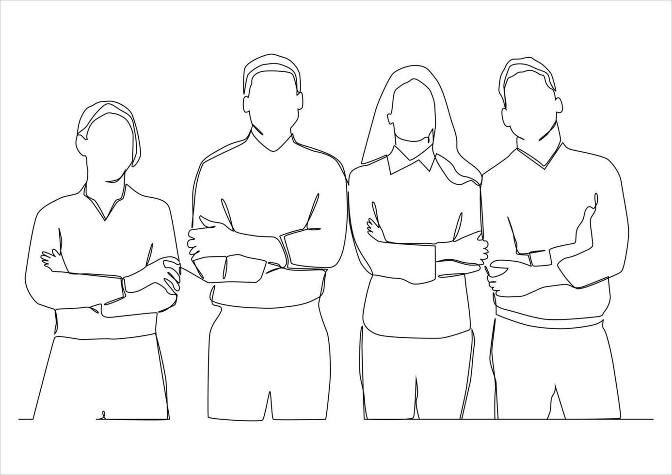 continuous one line drawing of businessman and businesswoman standing. vector