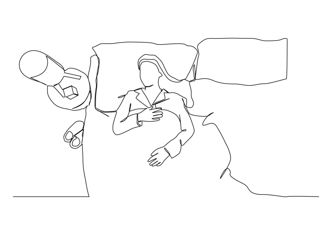 woman sleeping on pillow continuous single line drawing. vector