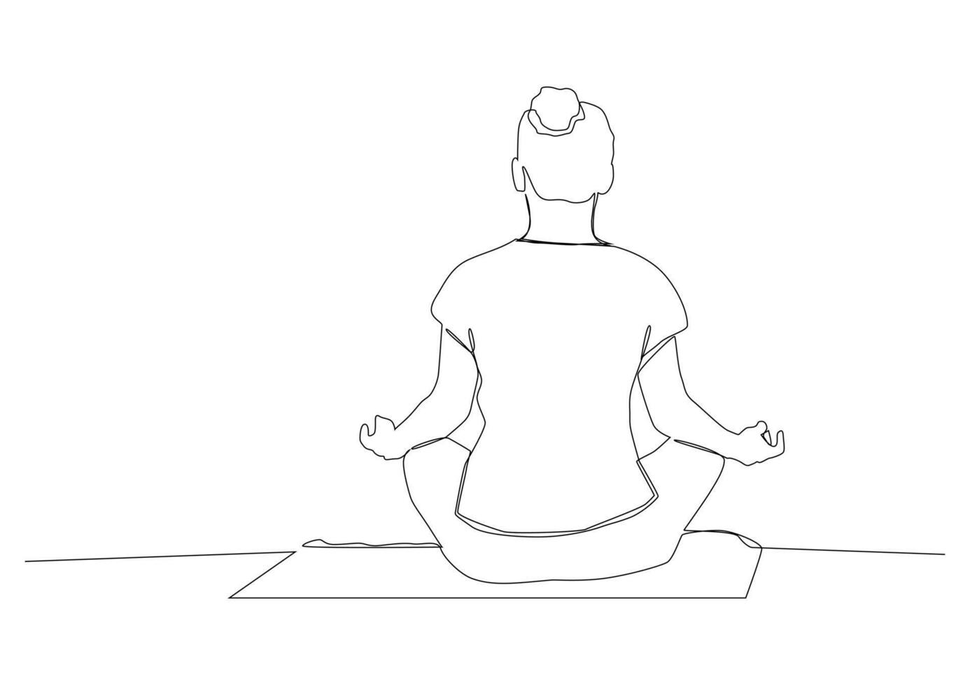 Continuous one line art of healthy woman relaxing while meditating and doing yoga exercise. vector