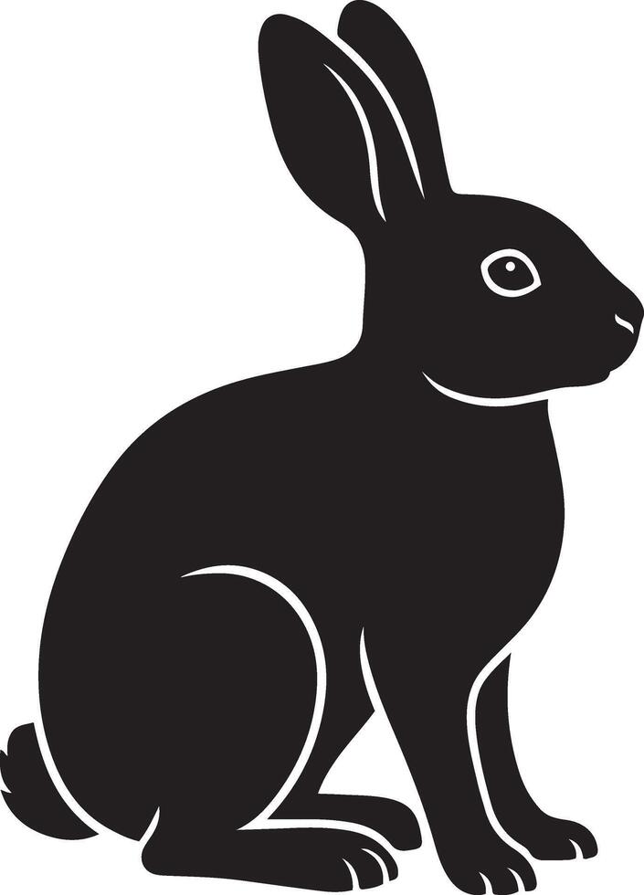 Sitting rabbit black silhouette minimal pose, Simple bunny sketch for animal lovers vector