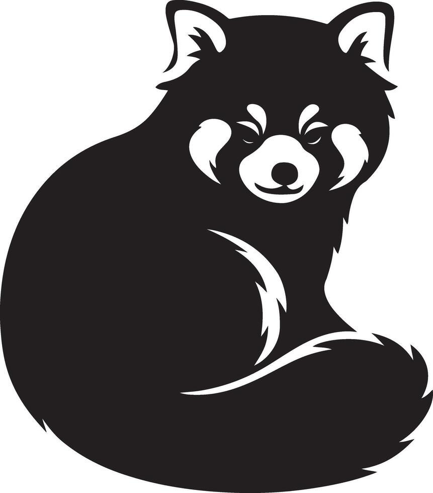 Red panda resting pose silhouette, Sleepy animal black white art vector