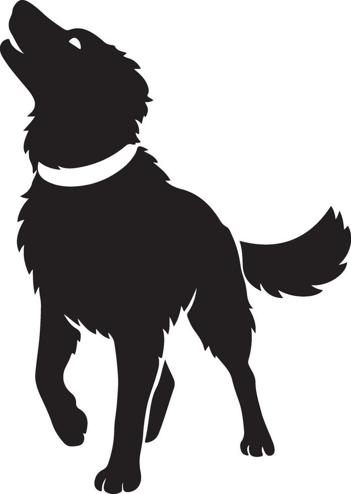 Dog looking upward silhouette black art, Alert pet dog minimal illustration vector