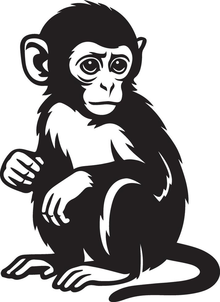 Baby monkey cute silhouette design asset, Young primate minimal art style vector