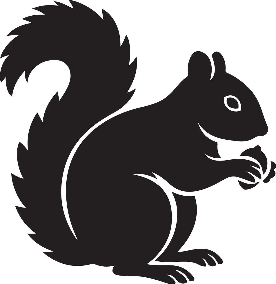 Squirrel holding nut silhouette cute design, Forest rodent animal black and white vector