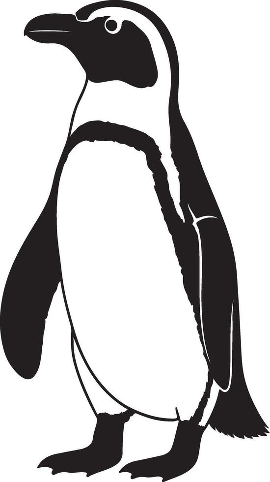 Penguin black and white silhouette simple style, Standing penguin flat art vector