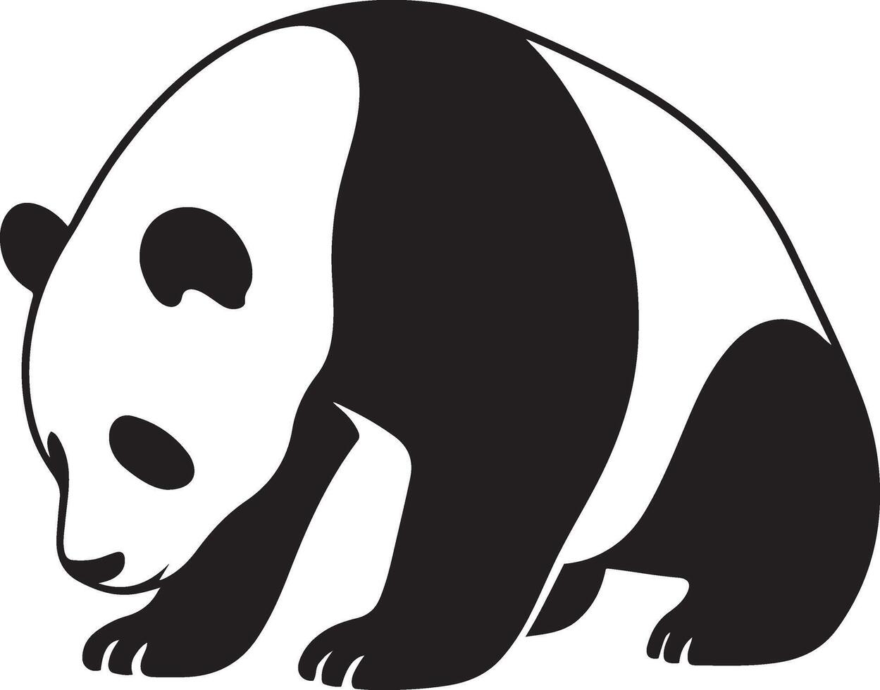 Panda black white cute silhouette style, Adorable bear sitting line sketch vector