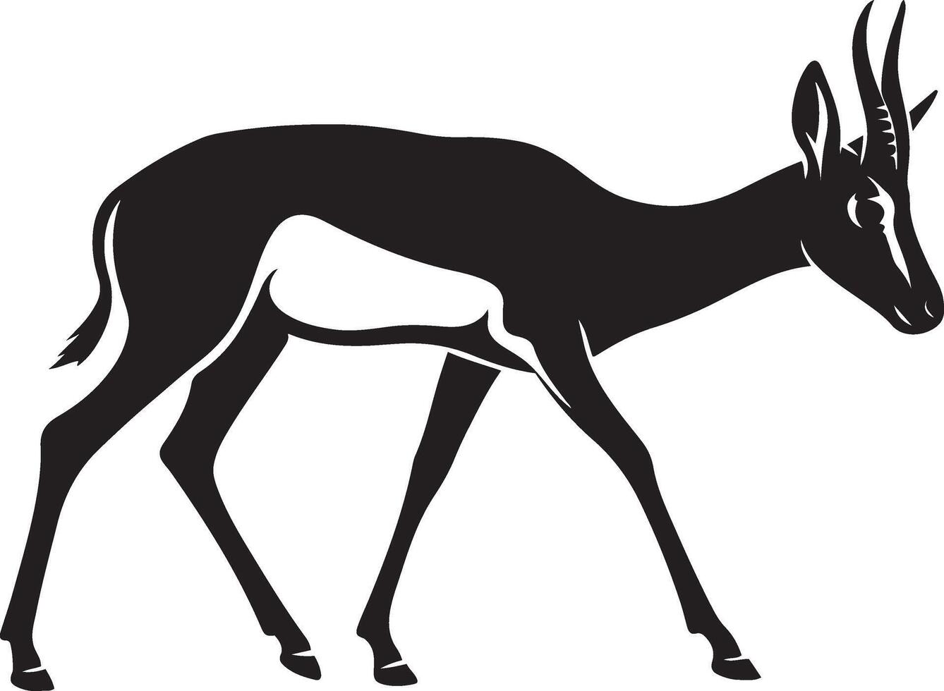 Springbok antelope running silhouette art, Antelope in motion black white drawing vector