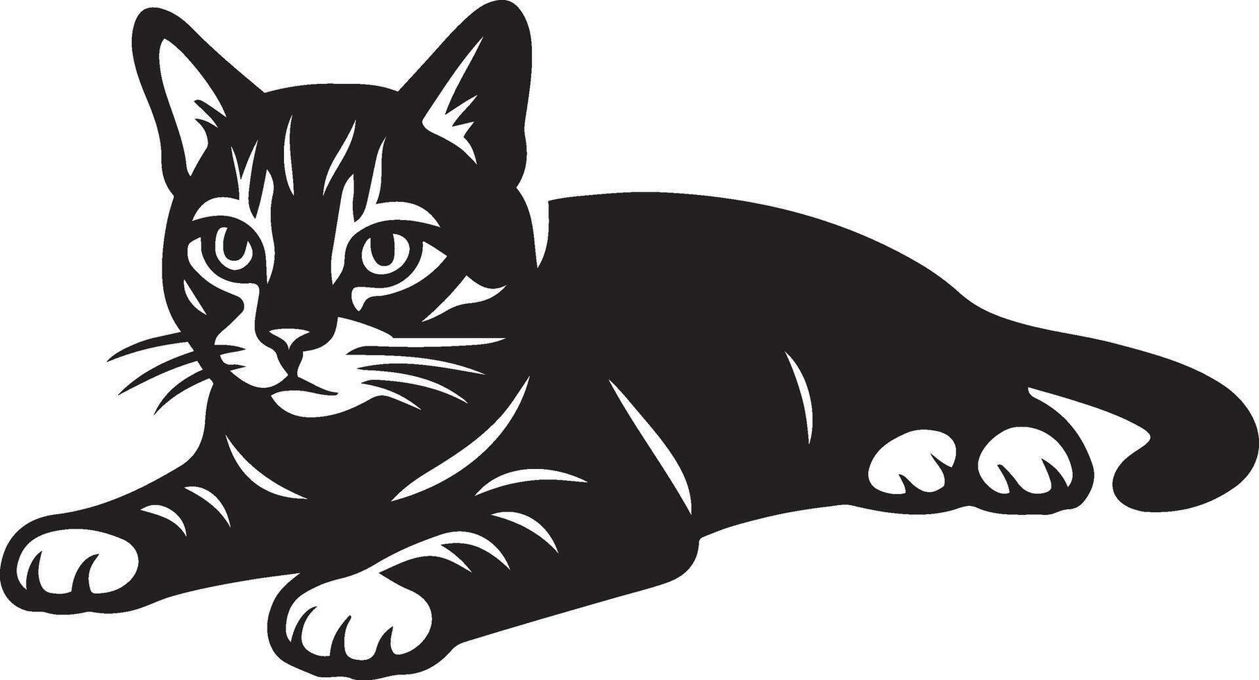 Relaxing kitten black and white, Cute baby cat resting minimal sketch vector