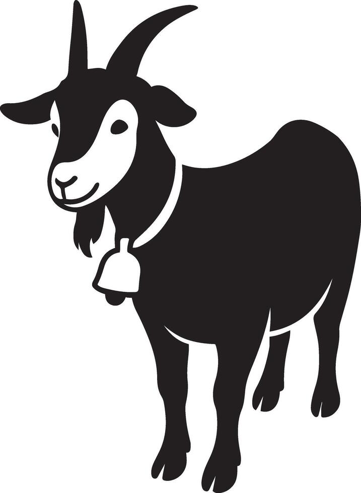 Goat with bell silhouette black and white, Farm animal cute graphic design vector