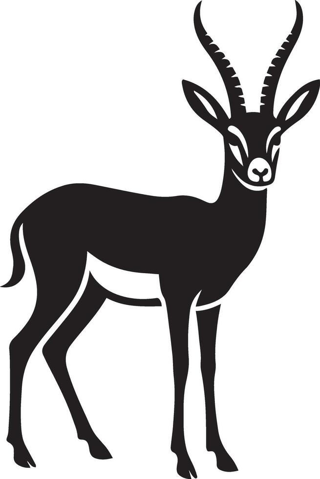 Springbok antelope elegant black silhouette, Graceful wildlife animal art vector
