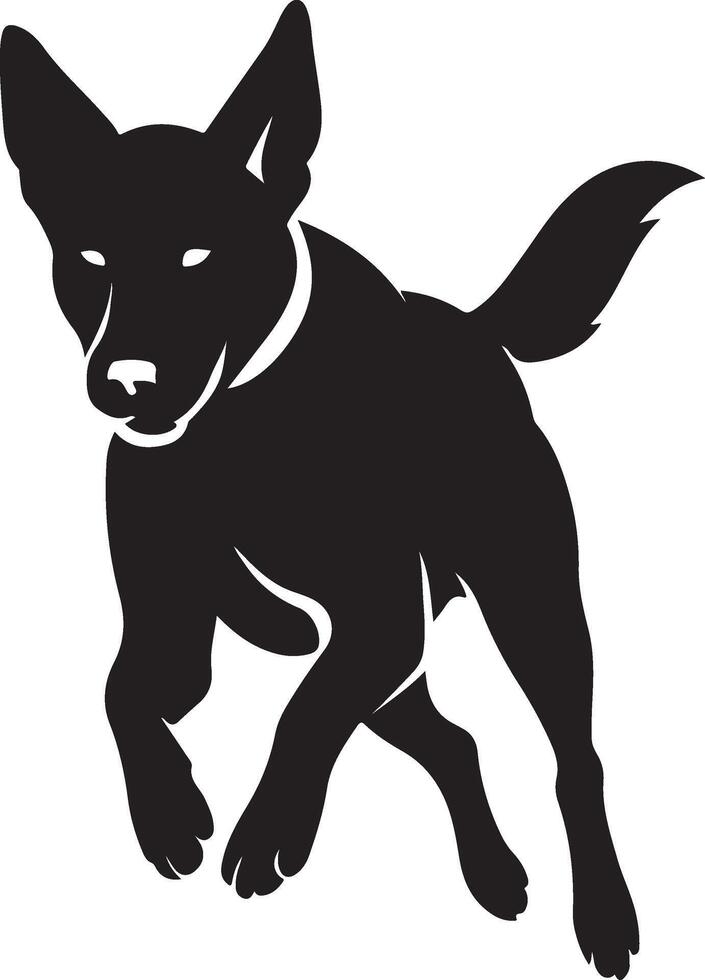 Jumping dog silhouette in mid air, Active pet leap artwork vector