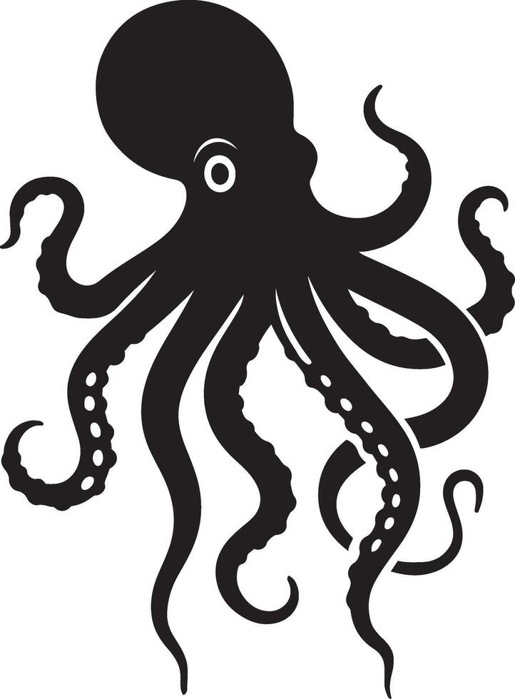 Octopus black silhouette stylish, Sea creature with tentacles elegant design vector