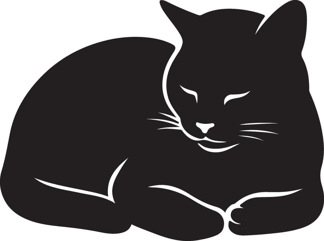 Sleeping cat silhouette for pet lovers, Relaxing cat in repose line drawing vector