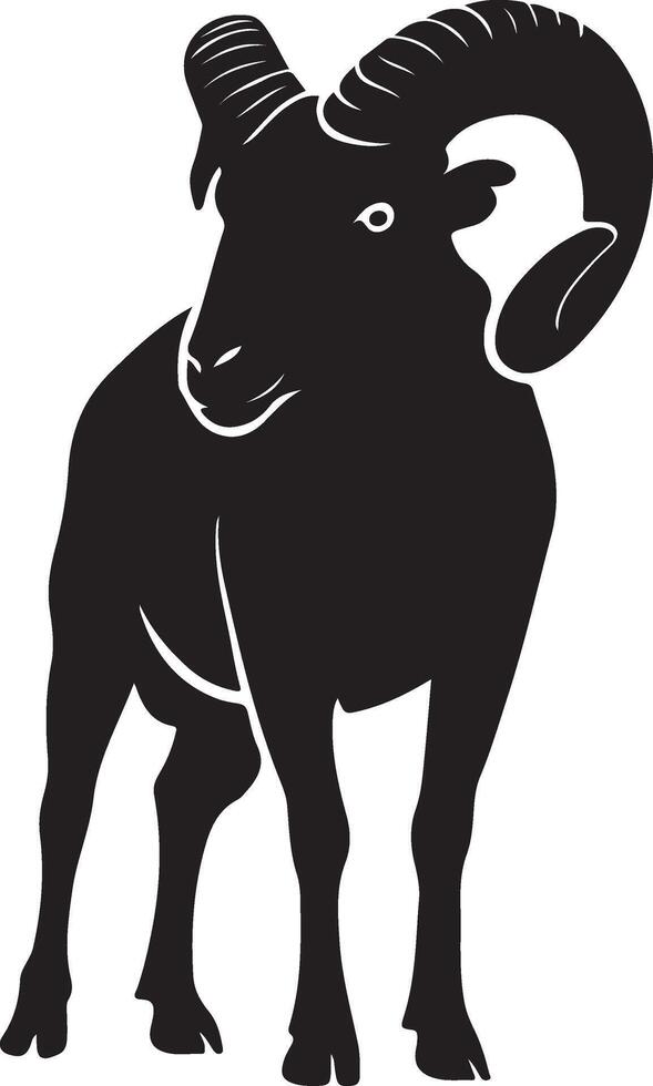 Ram silhouette for logo and design use, Bold horned sheep animal outline vector