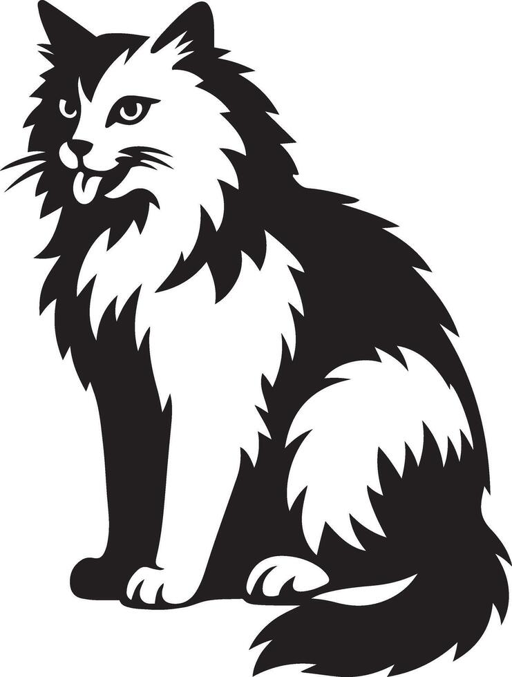 Sitting cat with tongue out sketch, Playful pet cat minimal design vector