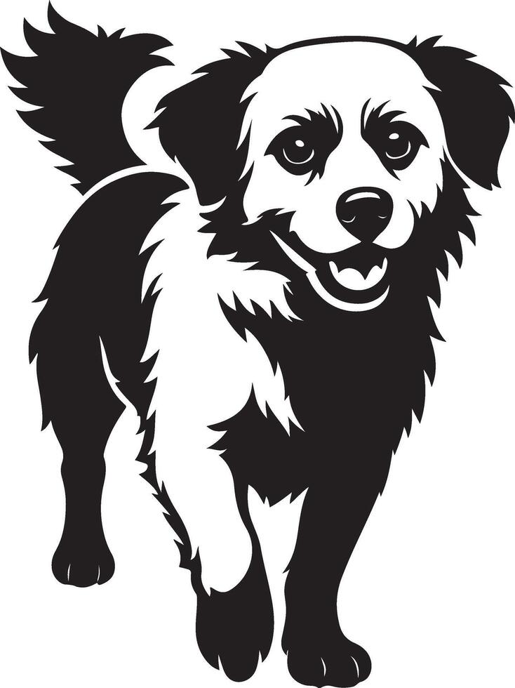 Happy dog silhouette in black and white, Joyful pet figure cheerful design vector