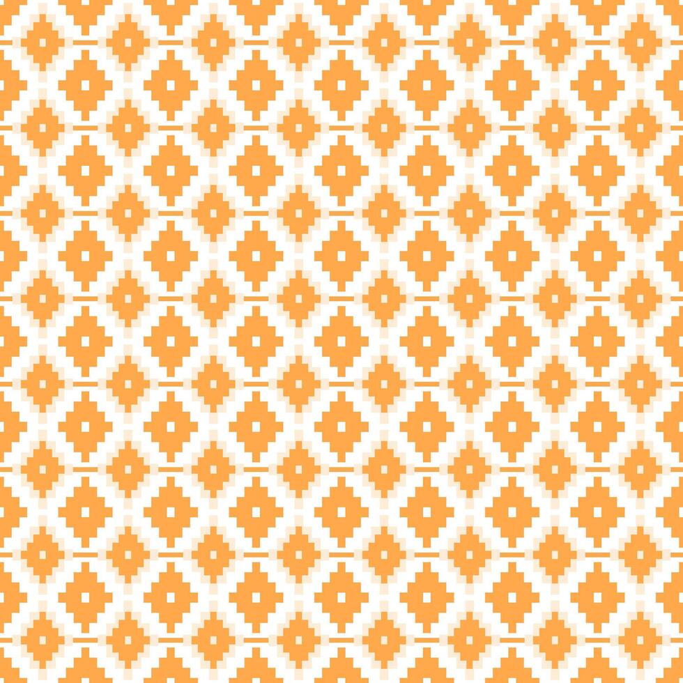 Seamless native-style pattern with orange geometric diamond shapes on a white background. Ideal for textile, boho decor, packaging, and ethnic-inspired design. vector