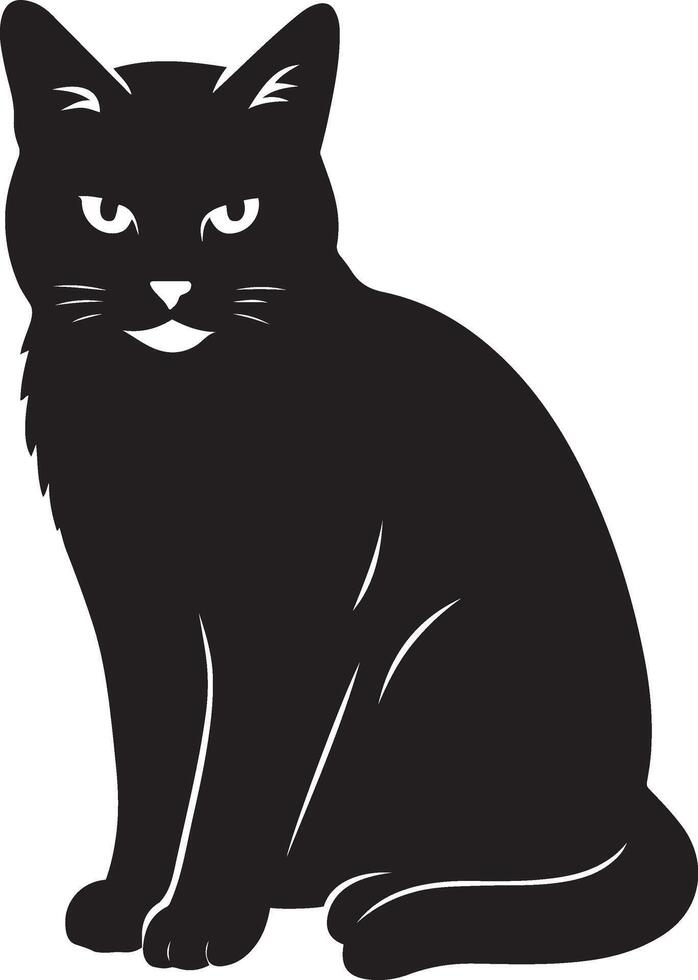 Seated cat simple black silhouette, Sitting cat black silhouette minimal design vector